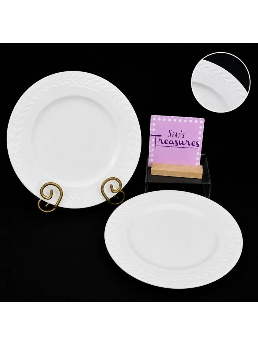 Gibson Everyday NOBILIS White Embossed Laurel Porcelain Salad Lunch Plates Set 2